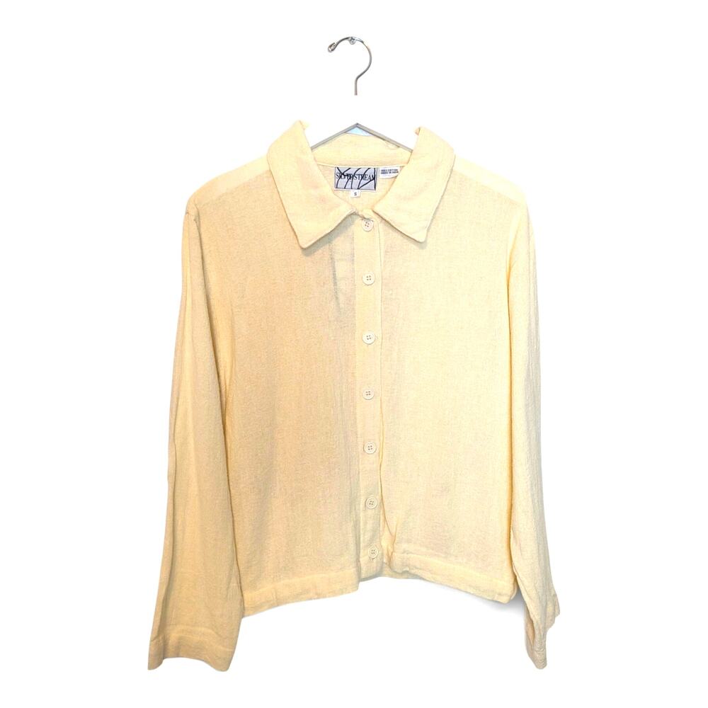 SILVER STREAM 100% Cotton Textured Button-Up Shirt Yellow - Small